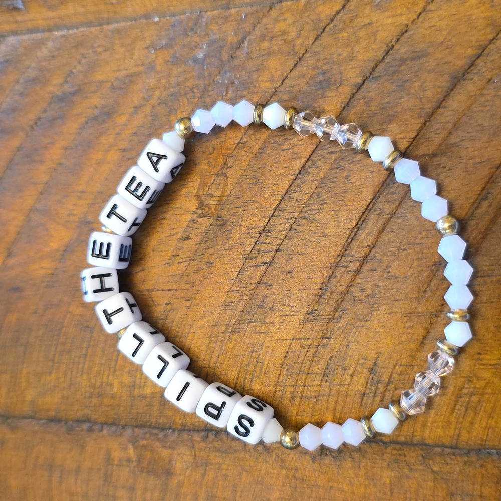 "Spill The Tea" White and Gold Beaded Bracelet
